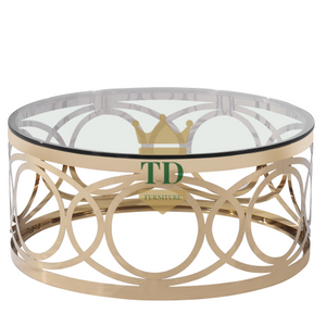 Gold Stainless Steel With Glass Top Coffee Table