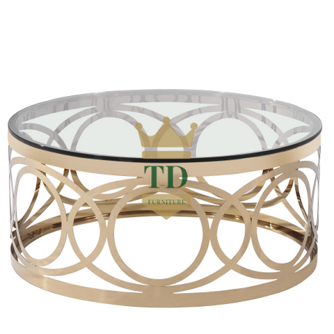 Gold Stainless Steel With Glass Top Coffee Table