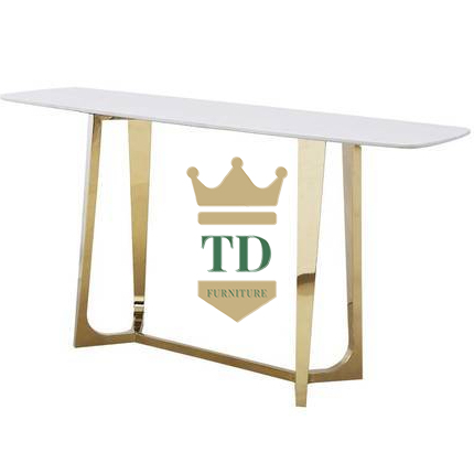 Gold Stainless Steel With Marble Console Table