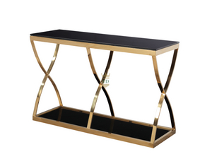 Gold Stainless Steel With Glass Top Console Table