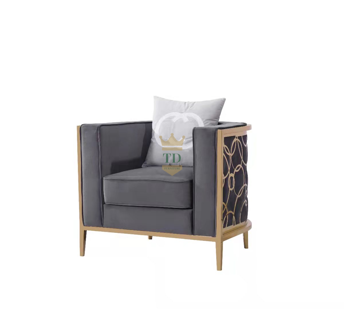 Contemporary Gold Stainless Steel Accent Chair With Pillow