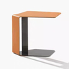 Carbon Steel End Table With Saddle Leather For Living Room