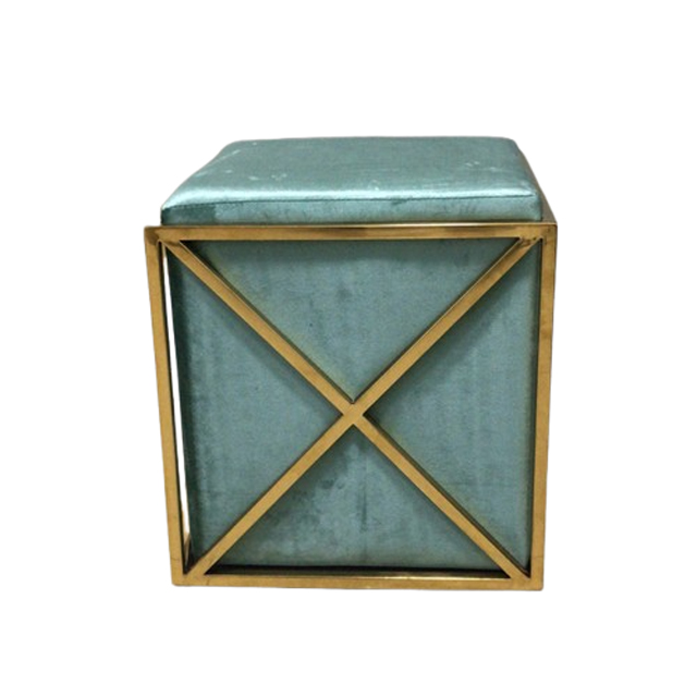 Square Stool Gold Stainless Steel Frame With Velvet Ottoman For Living Room, Dining Room