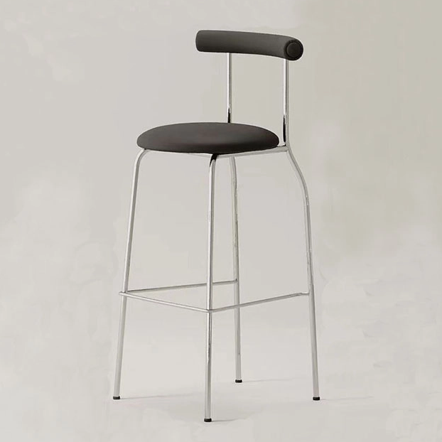 Circular Seat Plate Paired With Simple Line Silver Stainless Steel Egg Roll Bar Stool