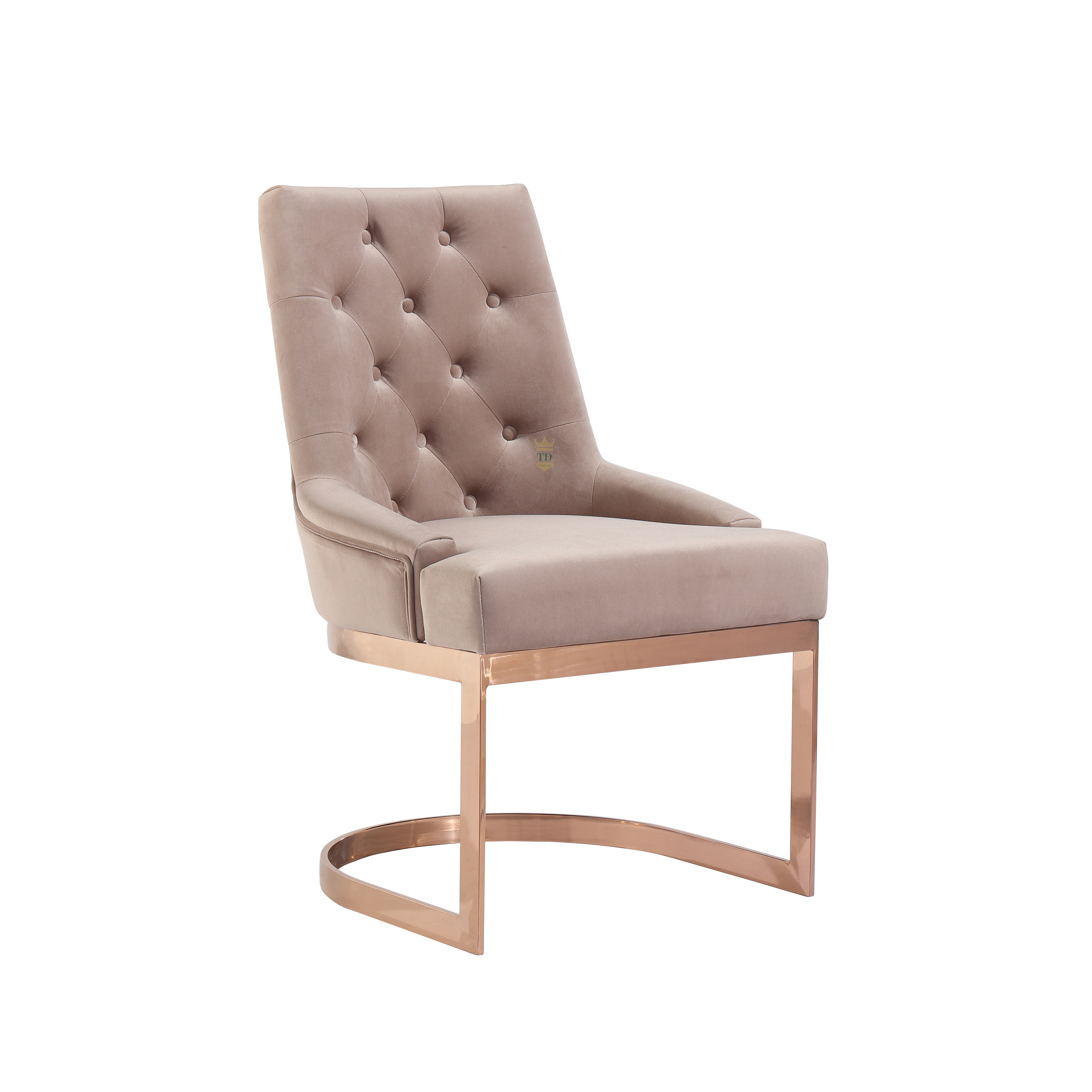 Modern Contemporary Velvet Upholstered Dining Chair with Polished Gold Metal Frame