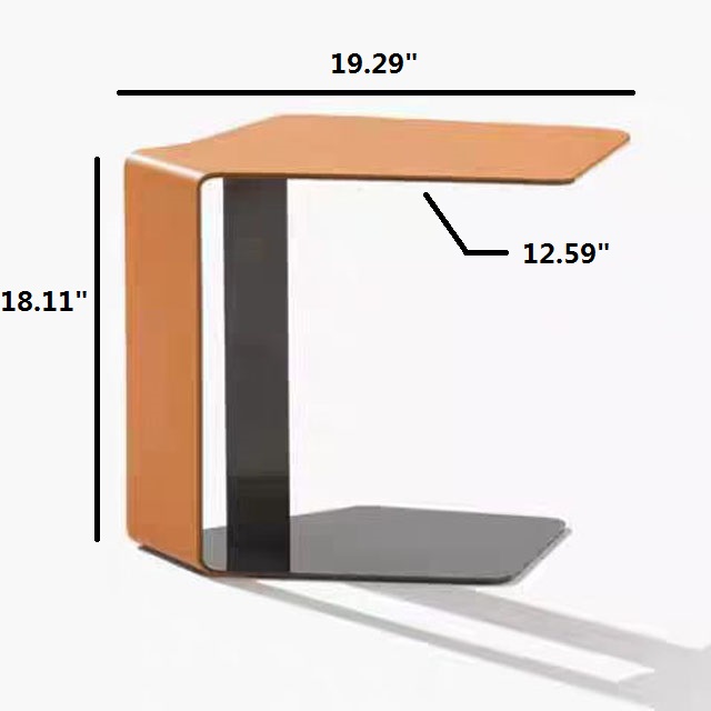 Carbon Steel End Table With Saddle Leather For Living Room